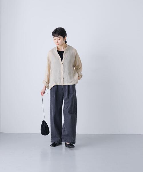 かぐれ（カグレ）の「ラミースタンドカラーショートシャツ（シャツ/ブラウス・レディース・ベージュ/スミクロ・FREE）」の10枚目の写真