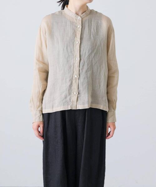 かぐれ（カグレ）の「ラミースタンドカラーショートシャツ（シャツ/ブラウス・レディース・ベージュ/スミクロ・FREE）」の12枚目の写真