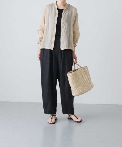 かぐれ　ラミースタンドカラーシャツ　beige かぐれ（カグレ）の「ラミースタンドカラーショートシャツ