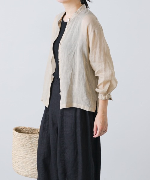 かぐれ　ラミースタンドカラーシャツ　beige かぐれ｜ラミースタンドカラーショートシャツ - かぐれ(カグレ