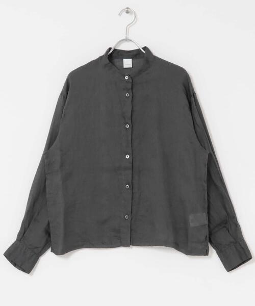 かぐれ（カグレ）の「ラミースタンドカラーショートシャツ（シャツ/ブラウス・レディース・ベージュ/スミクロ・FREE）」の4枚目の写真