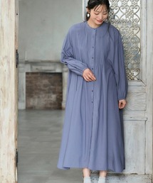 極美品　45R オックスフォードシャツワンピース　ロングワンピース　ピンタック シャツワンピース レディース ロングワンピ 長袖 秋冬 マキシ丈