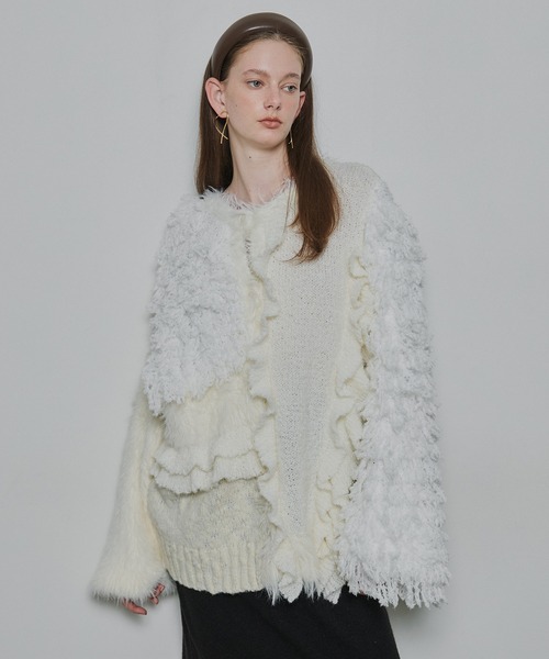 【新品・完売品】LA BELLE ETUDE ニッティングパターンボレロニット セール】ニッティングパターンボリュームフリルボレロニット（ニット