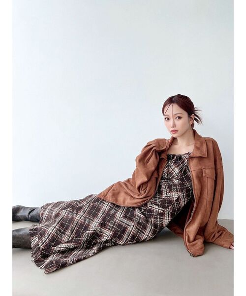 リゼクシー　バイアスチェックビスチェワンピース　ブラウン バイアスチェックビスチェワンピース（ワンピース）｜RESEXXY