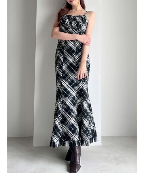 リゼクシー　バイアスチェックビスチェワンピース　ブラウン セール】バイアスチェックビスチェワンピース（ワンピース）｜RESEXXY