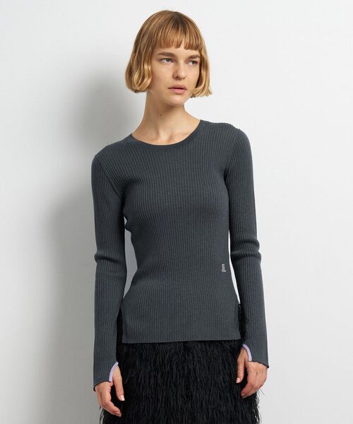 LANVIN en Bleu（ランバンオンブルー）の「カラーポイントクルーネックリブニット（ニット/セーター・レディース・オフホワイト/チャコールグレー/レッド・38）」の3枚目の写真