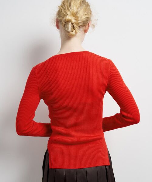 LANVIN en Bleu（ランバンオンブルー）の「カラーポイントクルーネックリブニット（ニット/セーター・レディース・オフホワイト/チャコールグレー/レッド・38）」の9枚目の写真