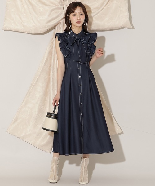 WILLSELECTION(ウィルセレクション)の「フリルスリーブリボンタイシャツワンピース(ワンピース・レディース・ブラウン/ネイビー/ホワイト/ピンク系/ピンク/ブラック系その他/モカ・FREE)」の5枚目の写真