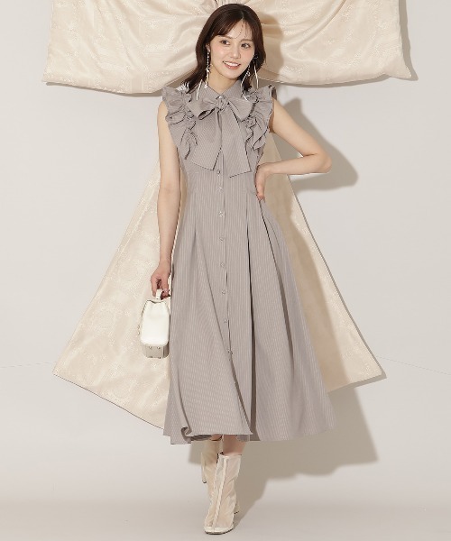 WILLSELECTION(ウィルセレクション)の「フリルスリーブリボンタイシャツワンピース(ワンピース・レディース・ブラウン/ネイビー/ホワイト/ピンク系/ピンク/ブラック系その他/モカ・FREE)」の4枚目の写真