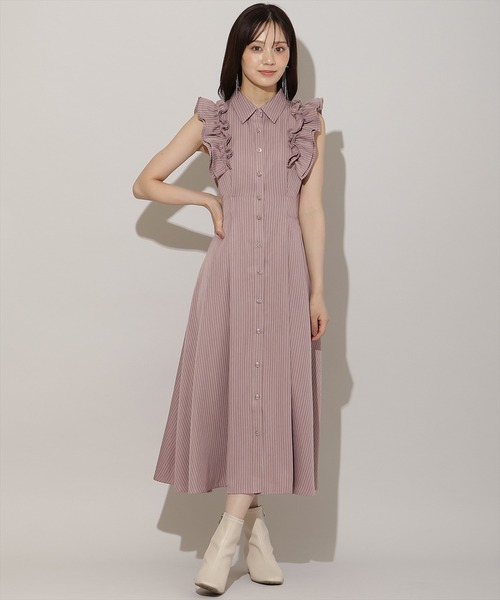 WILLSELECTION(ウィルセレクション)の「フリルスリーブリボンタイシャツワンピース(ワンピース・レディース・ブラウン/ネイビー/ホワイト/ピンク系/ピンク/ブラック系その他/モカ・FREE)」の6枚目の写真