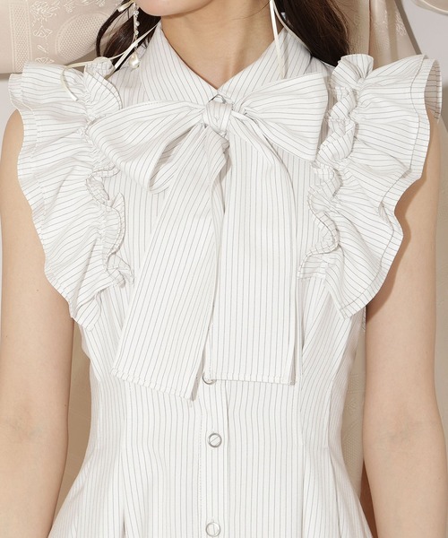 フリルスリーブリボンタイシャツワンピース（ワンピース