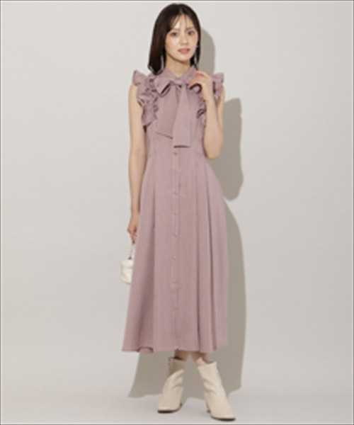 WILLSELECTION(ウィルセレクション)の「フリルスリーブリボンタイシャツワンピース(ワンピース・レディース・ブラウン/ネイビー/ホワイト/ピンク系/ピンク/ブラック系その他/モカ・FREE)」の10枚目の写真
