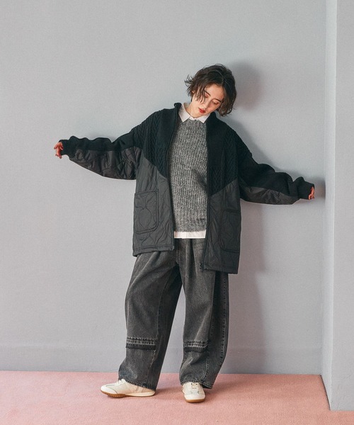 niko and...（ニコアンド）の「ケーブルキルトジップブルゾン（ブルゾン・レディース・ブラック/アイボリー/カーキ・FREE）」の4枚目の写真