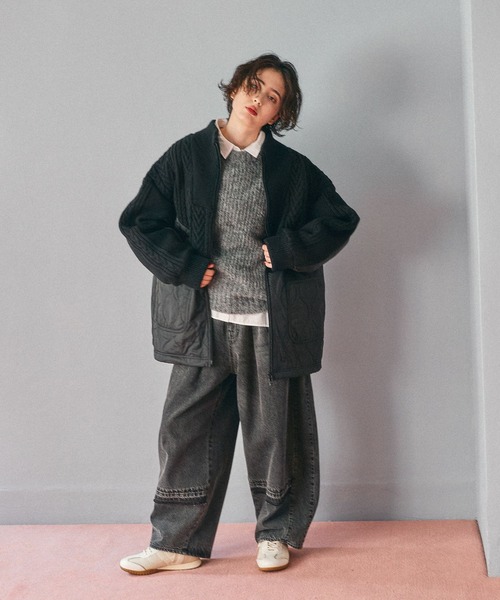 niko and...（ニコアンド）の「ケーブルキルトジップブルゾン（ブルゾン・レディース・ブラック/アイボリー/カーキ・FREE）」の5枚目の写真