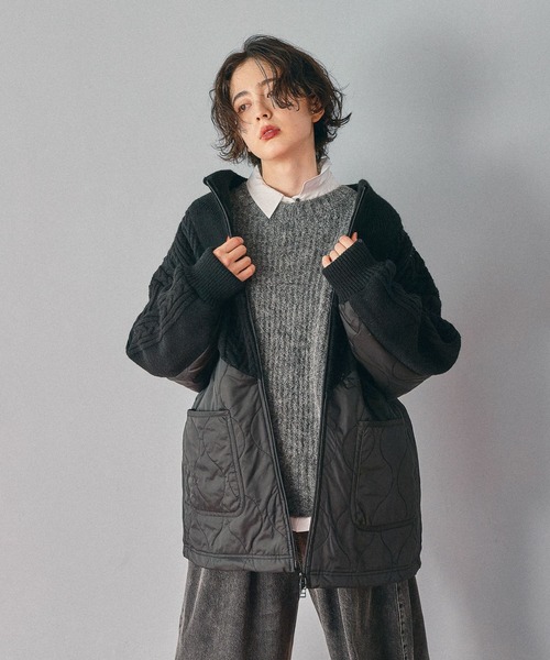 niko and...（ニコアンド）の「ケーブルキルトジップブルゾン（ブルゾン・レディース・ブラック/アイボリー/カーキ・FREE）」の7枚目の写真