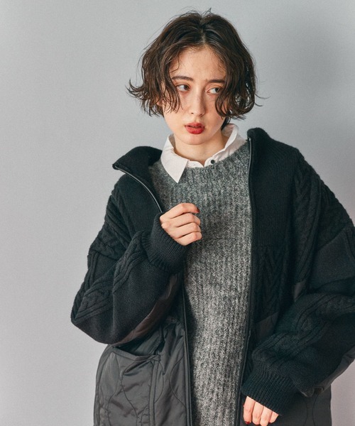 niko and...（ニコアンド）の「ケーブルキルトジップブルゾン（ブルゾン・レディース・ブラック/アイボリー/カーキ・FREE）」の8枚目の写真