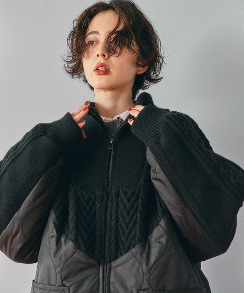 niko and...（ニコアンド）の「ケーブルキルトジップブルゾン（ブルゾン・レディース・ブラック/アイボリー/カーキ・FREE）」の10枚目の写真