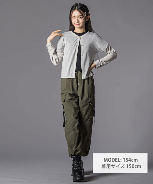 ZIDDY（ジディ）の「シアーカーディガン＆半袖ロゴTシャツ(130~160cm)（カーディガン/ボレロ・キッズ・ブラック/グレー・140cm/150cm/FREE/130cm）」の5枚目の写真