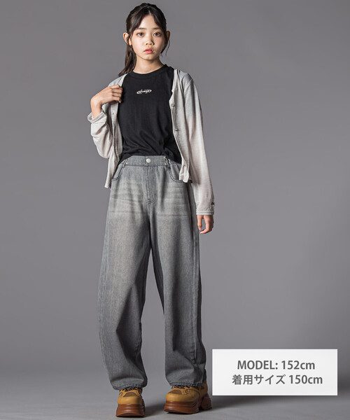 ZIDDY（ジディ）の「シアーカーディガン＆半袖ロゴTシャツ(130~160cm)（カーディガン/ボレロ・キッズ・ブラック/グレー・140cm/150cm/FREE/130cm）」の6枚目の写真