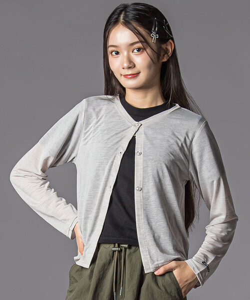 ZIDDY（ジディ）の「シアーカーディガン＆半袖ロゴTシャツ(130~160cm)（カーディガン/ボレロ・キッズ・ブラック/グレー・140cm/150cm/FREE/130cm）」の3枚目の写真