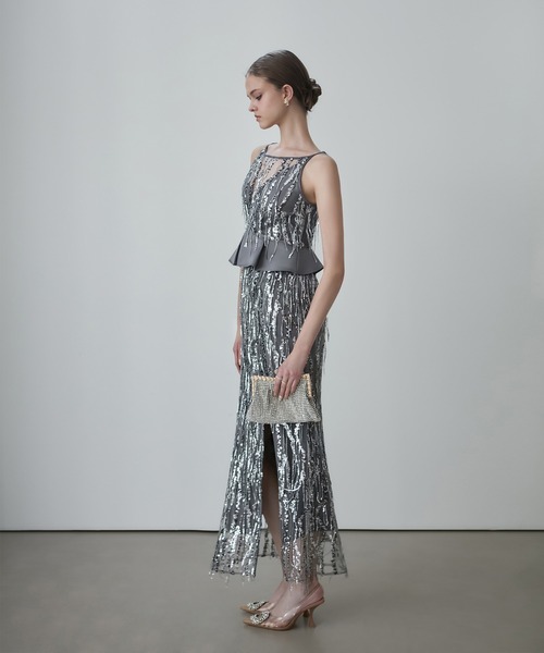 セール】【LEJA LUXE】シルバーフリンジスパンコールペプラム