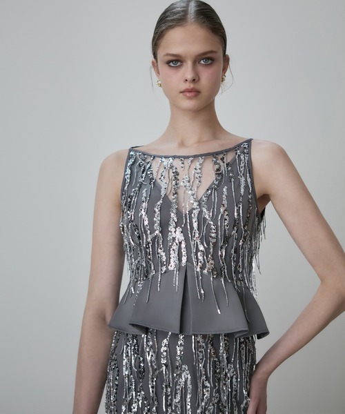 未使用品　LEJA ドレス　Msize Leja レジャ 配色パイピングプチハイネック花柄刺繍ドレス