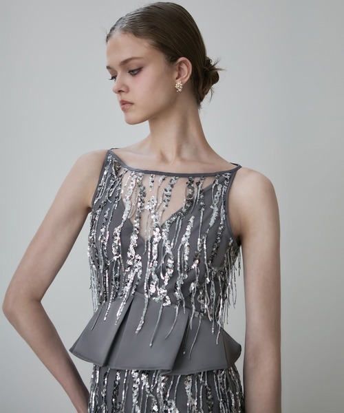 セール】【LEJA LUXE】シルバーフリンジスパンコールペプラム