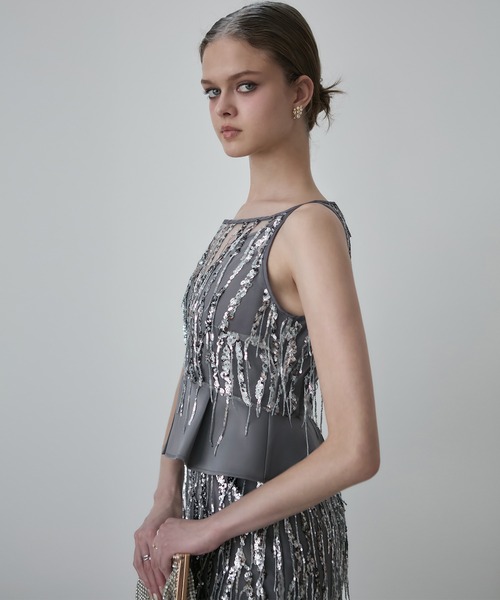 セール】【LEJA LUXE】シルバーフリンジスパンコールペプラム