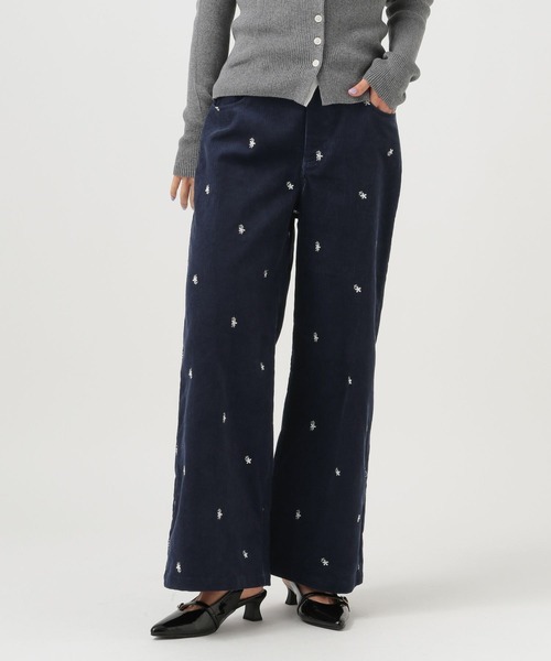 SINA COVA ネイビー コーデュロイパンツ 刺繍デザイン SINA COVA ネイビー コーデュロイパンツ 刺繍デザイン 2025秋冬新作