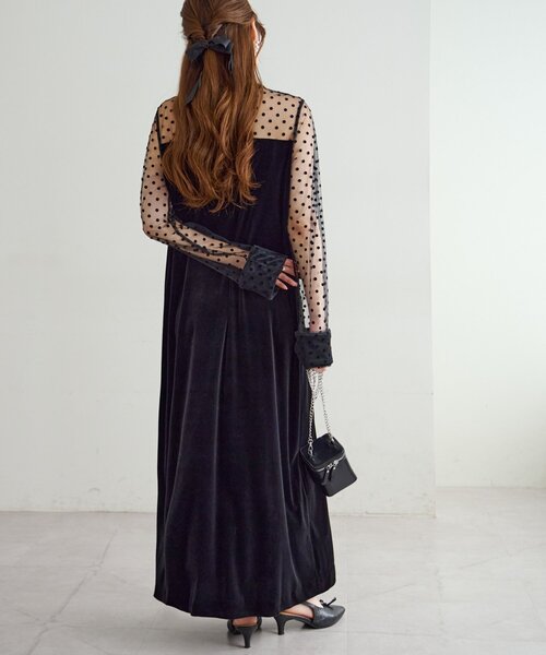 フロッキードットワンピース ドレス セール】フロッキードットワンピース / flocky dot one piece