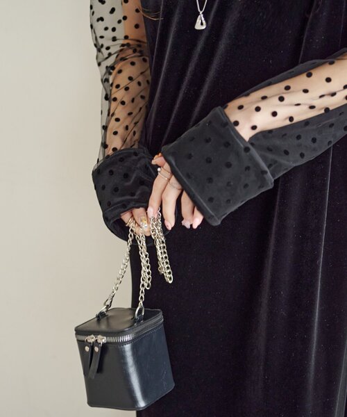 オケージョン】フロッキードットベロア切替ワンピース（ドレス