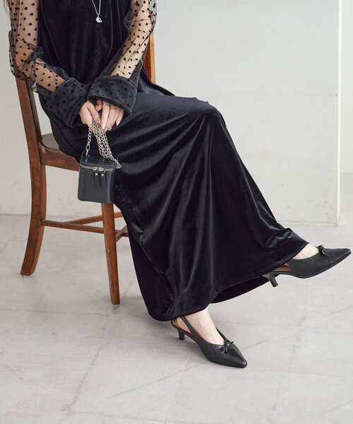 オケージョン】フロッキードットベロア切替ワンピース（ドレス