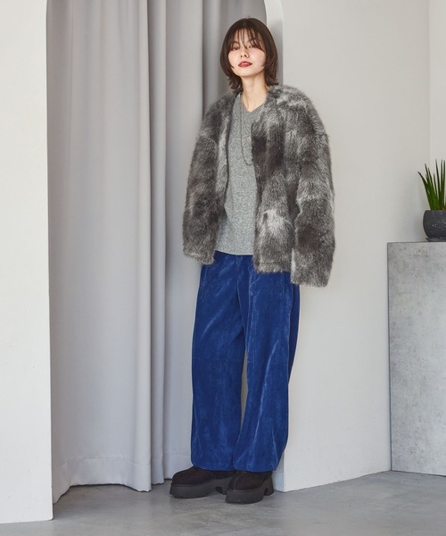 niko and...（ニコアンド）の「フサフサアソートファーブルゾン（ブルゾン・レディース・グレー/ブラウン/ライトグレー・MEDIUM/LARGE）」の5枚目の写真