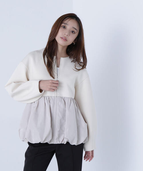 NATURAL BEAUTY BASIC(ナチュラルビューティーベーシック)の「◇ダンボールドッキングペプラムブルゾン(ブルゾン・レディース・ベージュ/ブラック・MEDIUM/SMALL)」の18枚目の写真