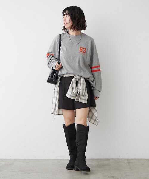 NUNIFE（ユニフィー）の「【NUNIFE】袖ラインナンバリングBIGTシャツ（Tシャツ/カットソー・レディース・オフホワイト/トップグレー/スミクロ・FREE）」の10枚目の写真