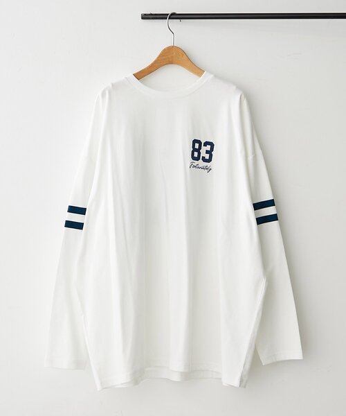 NUNIFE（ユニフィー）の「【NUNIFE】袖ラインナンバリングBIGTシャツ（Tシャツ/カットソー・レディース・オフホワイト/トップグレー/スミクロ・FREE）」の12枚目の写真