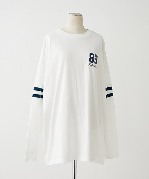 NUNIFE（ユニフィー）の「【NUNIFE】袖ラインナンバリングBIGTシャツ（Tシャツ/カットソー・レディース・オフホワイト/トップグレー/スミクロ・FREE）」の18枚目の写真