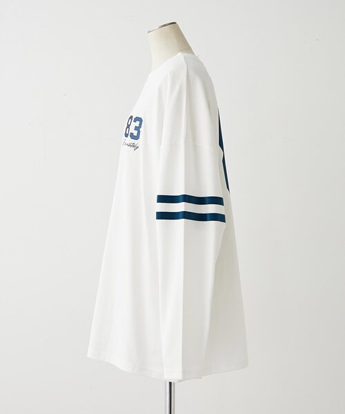 NUNIFE（ユニフィー）の「【NUNIFE】袖ラインナンバリングBIGTシャツ（Tシャツ/カットソー・レディース・オフホワイト/トップグレー/スミクロ・FREE）」の19枚目の写真