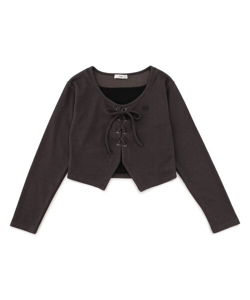 algy（アルジー）の「レースアップレイヤード風トップス（Tシャツ/カットソー・キッズ・サックスブルー/カーキ/チャコール・SMALL/MEDIUM/X-SMALL/XX-SMALL）」の2枚目の写真