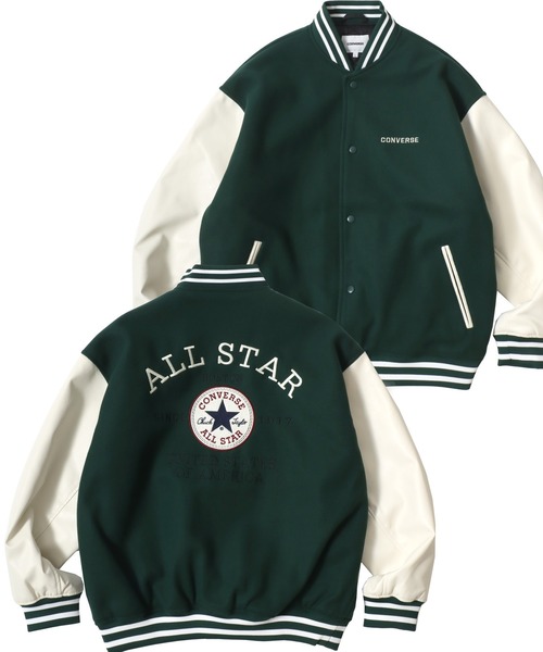 【90's】CONVERSE 本革ビッグ刺繍 レザースタジャンブルゾン XL CONVERSE スタジャン メンズ ブランド アウター ジャケット