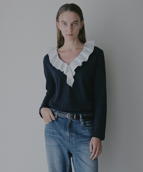 【新品未使用】MANOF TOPS（Tシャツ/カットソー）｜MANOF（マノフ）の CUT NECK FRILL 2WAY TOPS CUT NECK FRILL 2WAY トップス