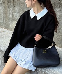 JUNOAH | 襟付きレイヤード風スウェット＋レイヤード用チュールフリルキャミset(スウェット)