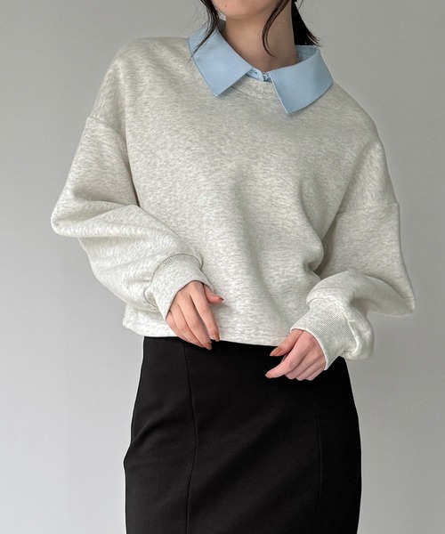 JUNOAH（ジュノア）の「襟付きレイヤード風スウェット＋レイヤード用チュールフリルキャミset（スウェット・レディース・オートミール/ブラック/アイボリー・SMALL/MEDIUM/LARGE）」の15枚目の写真