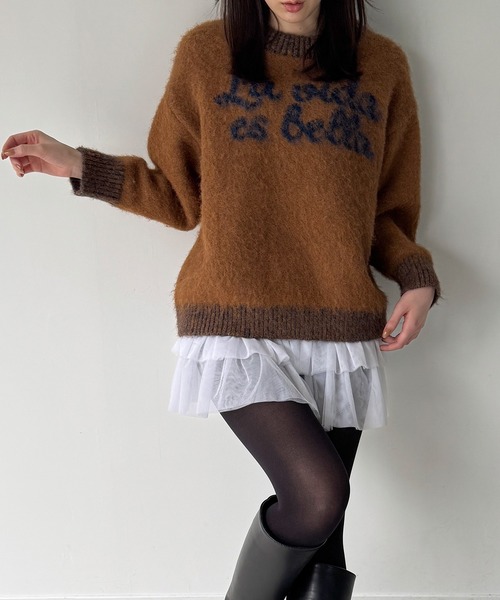 JUNOAH（ジュノア）の「襟付きレイヤード風スウェット＋レイヤード用チュールフリルキャミset（スウェット・レディース・オートミール/ブラック/アイボリー・SMALL/MEDIUM/LARGE）」の20枚目の写真