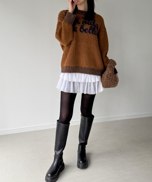 JUNOAH（ジュノア）の「襟付きレイヤード風スウェット＋レイヤード用チュールフリルキャミset（スウェット・レディース・オートミール/ブラック/アイボリー・SMALL/MEDIUM/LARGE）」の21枚目の写真