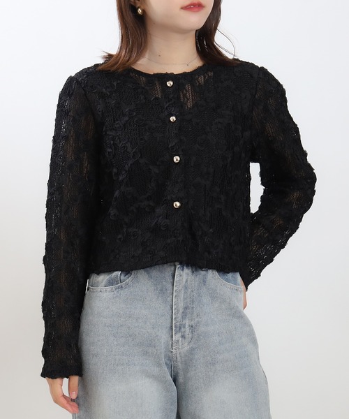 ASTORIA ODIER（アストリアオディール）の「フラワーモチーフカーディガン（カーディガン/ボレロ・レディース・ブラック/ホワイト・MEDIUM）」の2枚目の写真