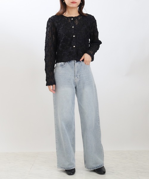 ASTORIA ODIER（アストリアオディール）の「フラワーモチーフカーディガン（カーディガン/ボレロ・レディース・ブラック/ホワイト・MEDIUM）」の12枚目の写真