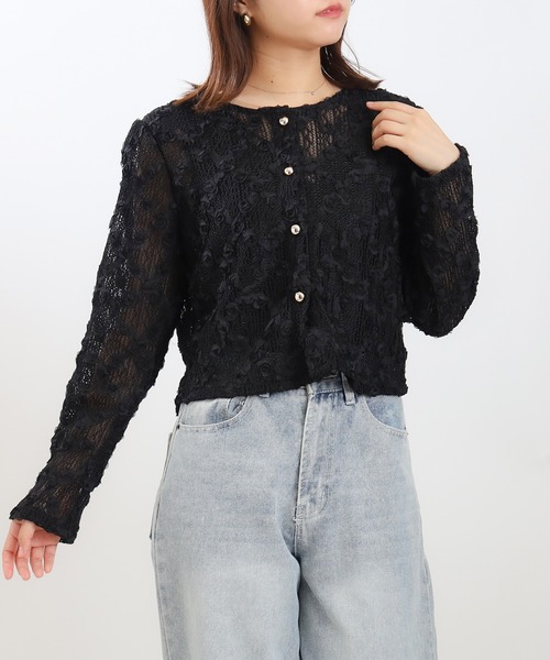 ASTORIA ODIER（アストリアオディール）の「フラワーモチーフカーディガン（カーディガン/ボレロ・レディース・ブラック/ホワイト・MEDIUM）」の8枚目の写真