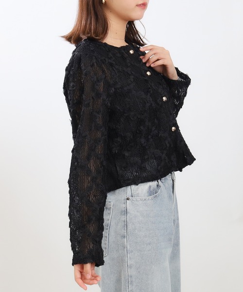 ASTORIA ODIER（アストリアオディール）の「フラワーモチーフカーディガン（カーディガン/ボレロ・レディース・ブラック/ホワイト・MEDIUM）」の11枚目の写真