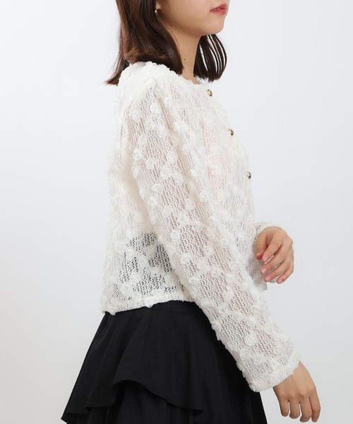 ASTORIA ODIER（アストリアオディール）の「フラワーモチーフカーディガン（カーディガン/ボレロ・レディース・ブラック/ホワイト・MEDIUM）」の6枚目の写真